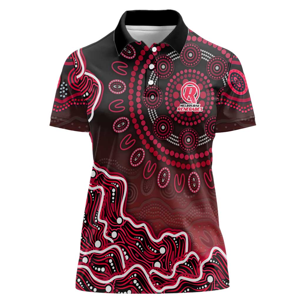 Melbourne Renegades Cricket Mascot Women Polo Shirt Aboriginal Dot Art Red And Black Tribal Pattern
