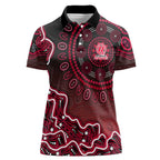Melbourne Renegades Cricket Mascot Women Polo Shirt Aboriginal Dot Art Red And Black Tribal Pattern