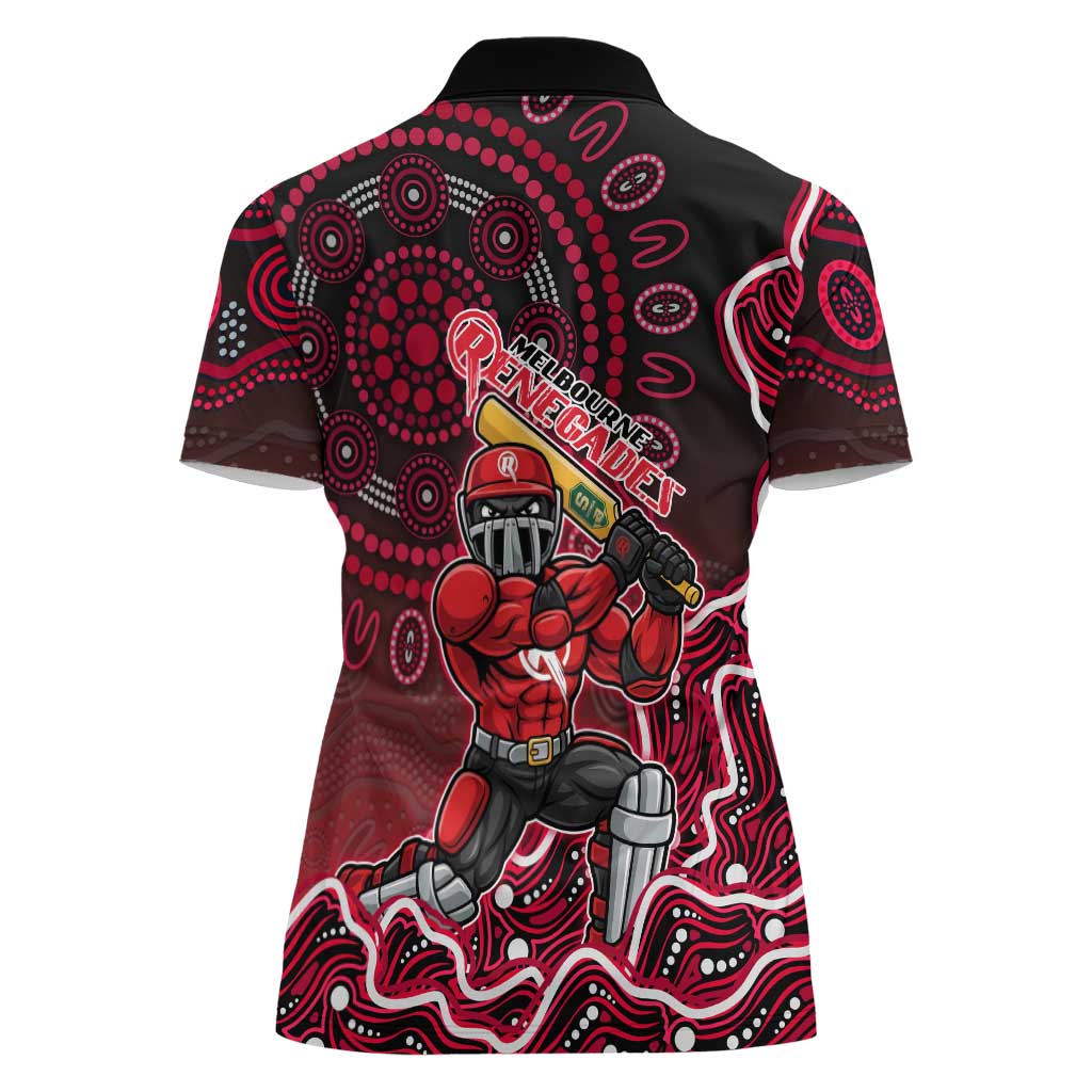 Melbourne Renegades Cricket Mascot Women Polo Shirt Aboriginal Dot Art Red And Black Tribal Pattern