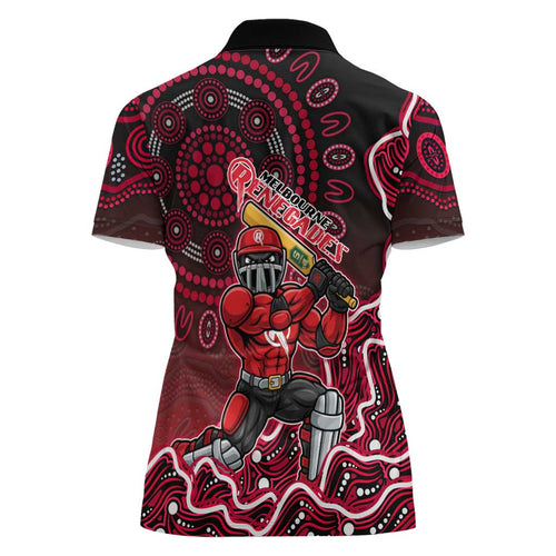 Melbourne Renegades Cricket Mascot Women Polo Shirt Aboriginal Dot Art Red And Black Tribal Pattern