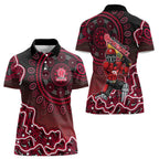 Melbourne Renegades Cricket Mascot Women Polo Shirt Aboriginal Dot Art Red And Black Tribal Pattern