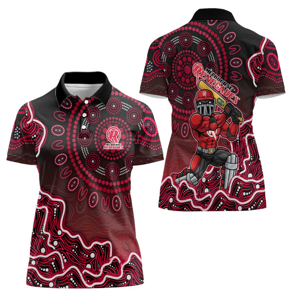 Melbourne Renegades Cricket Mascot Women Polo Shirt Aboriginal Dot Art Red And Black Tribal Pattern