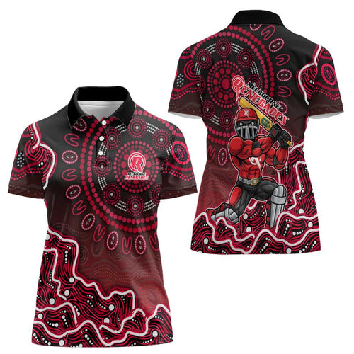 Melbourne Renegades Cricket Mascot Women Polo Shirt Aboriginal Dot Art Red And Black Tribal Pattern