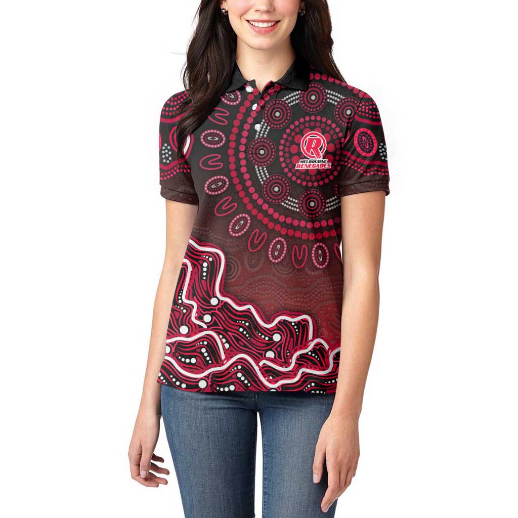 Melbourne Renegades Cricket Mascot Women Polo Shirt Aboriginal Dot Art Red And Black Tribal Pattern