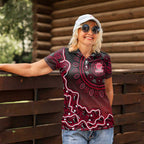 Melbourne Renegades Cricket Mascot Women Polo Shirt Aboriginal Dot Art Red And Black Tribal Pattern