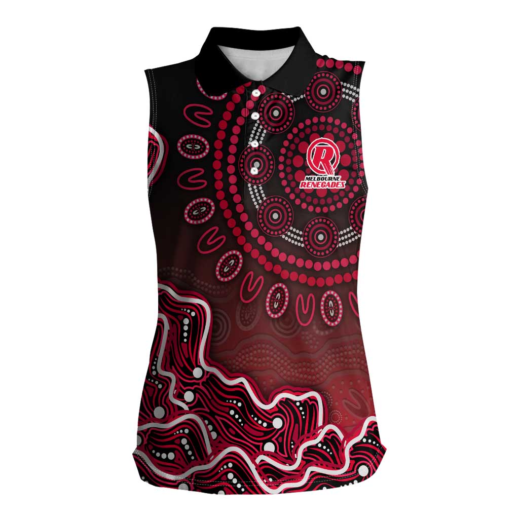 Melbourne Renegades Cricket Mascot Women Sleeveless Polo Shirt Aboriginal Dot Art Red And Black Tribal Pattern