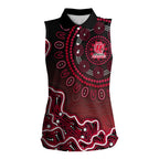 Melbourne Renegades Cricket Mascot Women Sleeveless Polo Shirt Aboriginal Dot Art Red And Black Tribal Pattern