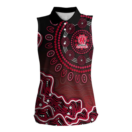 Melbourne Renegades Cricket Mascot Women Sleeveless Polo Shirt Aboriginal Dot Art Red And Black Tribal Pattern
