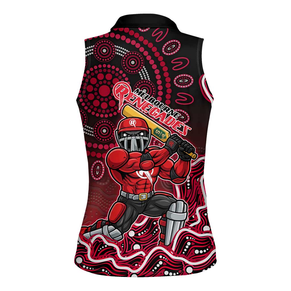 Melbourne Renegades Cricket Mascot Women Sleeveless Polo Shirt Aboriginal Dot Art Red And Black Tribal Pattern