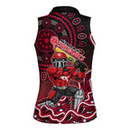 Melbourne Renegades Cricket Mascot Women Sleeveless Polo Shirt Aboriginal Dot Art Red And Black Tribal Pattern