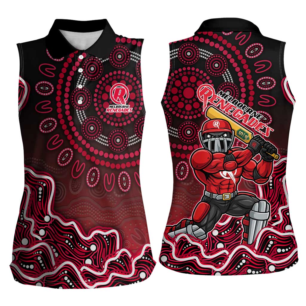 Melbourne Renegades Cricket Mascot Women Sleeveless Polo Shirt Aboriginal Dot Art Red And Black Tribal Pattern