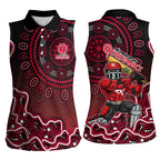 Melbourne Renegades Cricket Mascot Women Sleeveless Polo Shirt Aboriginal Dot Art Red And Black Tribal Pattern