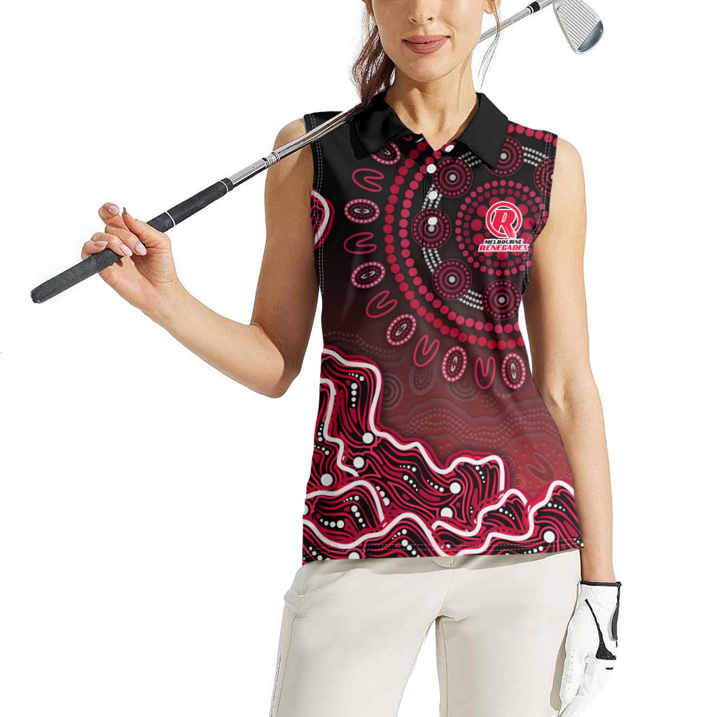 Melbourne Renegades Cricket Mascot Women Sleeveless Polo Shirt Aboriginal Dot Art Red And Black Tribal Pattern