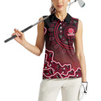 Melbourne Renegades Cricket Mascot Women Sleeveless Polo Shirt Aboriginal Dot Art Red And Black Tribal Pattern