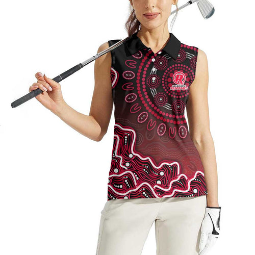 Melbourne Renegades Cricket Mascot Women Sleeveless Polo Shirt Aboriginal Dot Art Red And Black Tribal Pattern
