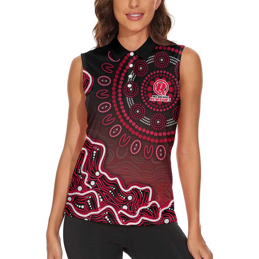 Melbourne Renegades Cricket Mascot Women Sleeveless Polo Shirt Aboriginal Dot Art Red And Black Tribal Pattern