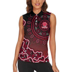 Melbourne Renegades Cricket Mascot Women Sleeveless Polo Shirt Aboriginal Dot Art Red And Black Tribal Pattern