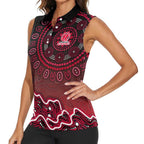 Melbourne Renegades Cricket Mascot Women Sleeveless Polo Shirt Aboriginal Dot Art Red And Black Tribal Pattern