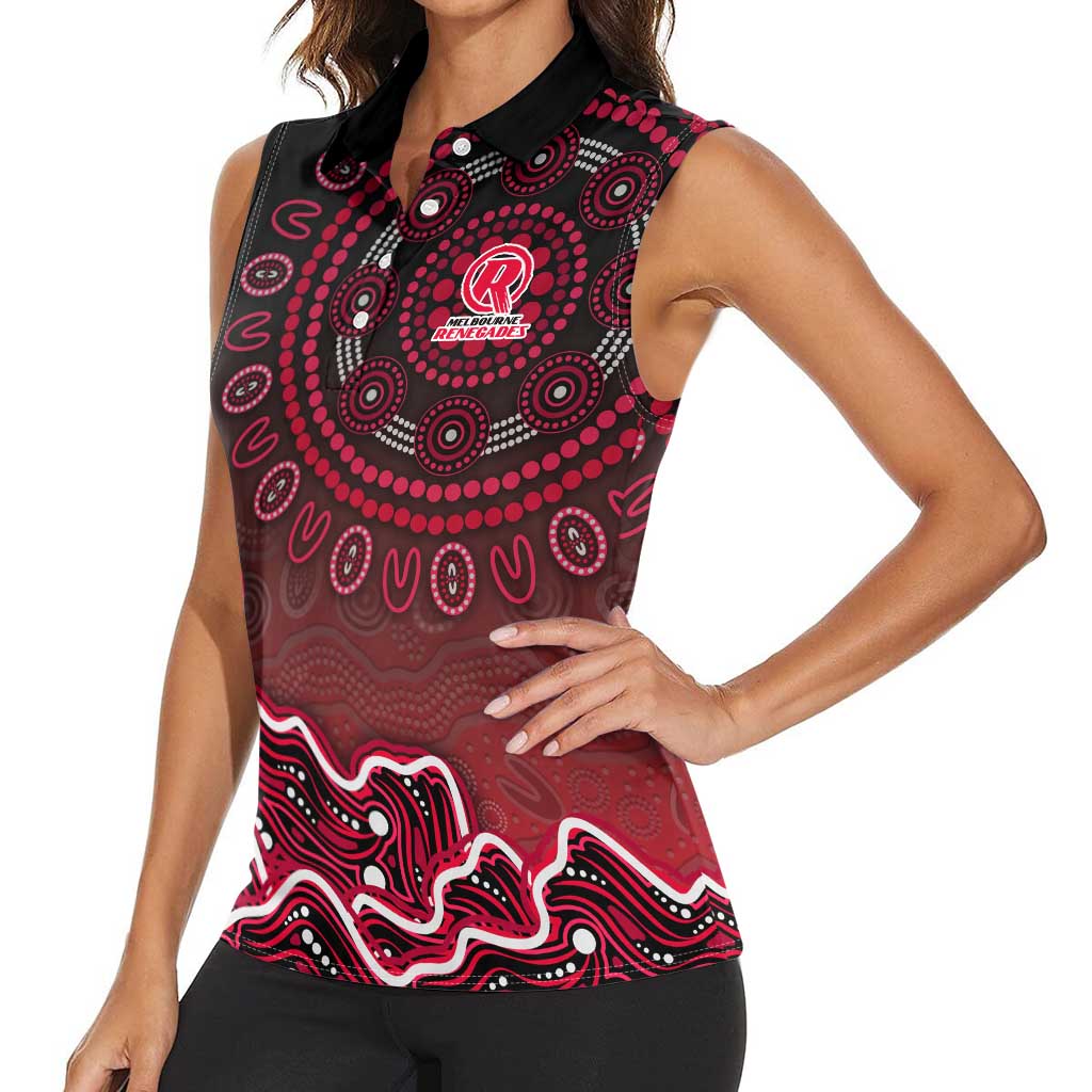 Melbourne Renegades Cricket Mascot Women Sleeveless Polo Shirt Aboriginal Dot Art Red And Black Tribal Pattern