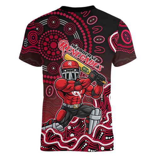 Melbourne Renegades Cricket Mascot Women V-Neck T-Shirt Aboriginal Dot Art Red And Black Tribal Pattern