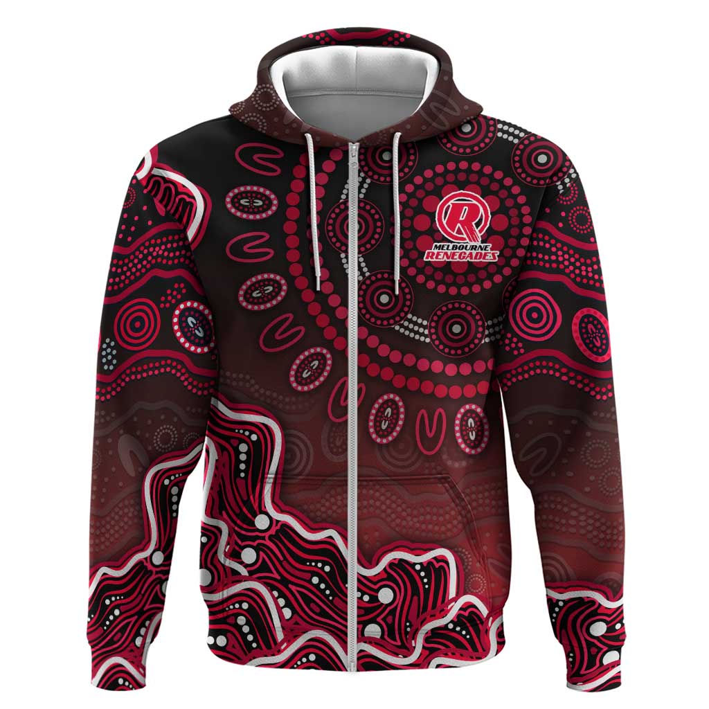 Melbourne Renegades Cricket Mascot Zip Hoodie Aboriginal Dot Art Red And Black Tribal Pattern