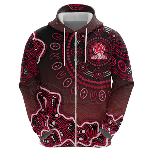 Melbourne Renegades Cricket Mascot Zip Hoodie Aboriginal Dot Art Red And Black Tribal Pattern