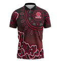 Melbourne Renegades Cricket Mascot Zipper Polo Shirt Aboriginal Dot Art Red And Black Tribal Pattern