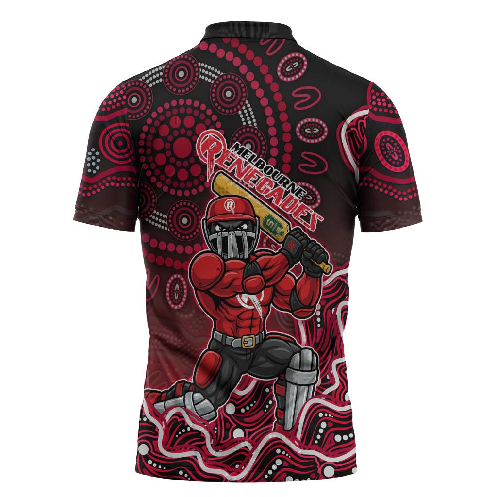 Melbourne Renegades Cricket Mascot Zipper Polo Shirt Aboriginal Dot Art Red And Black Tribal Pattern