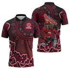 Melbourne Renegades Cricket Mascot Zipper Polo Shirt Aboriginal Dot Art Red And Black Tribal Pattern