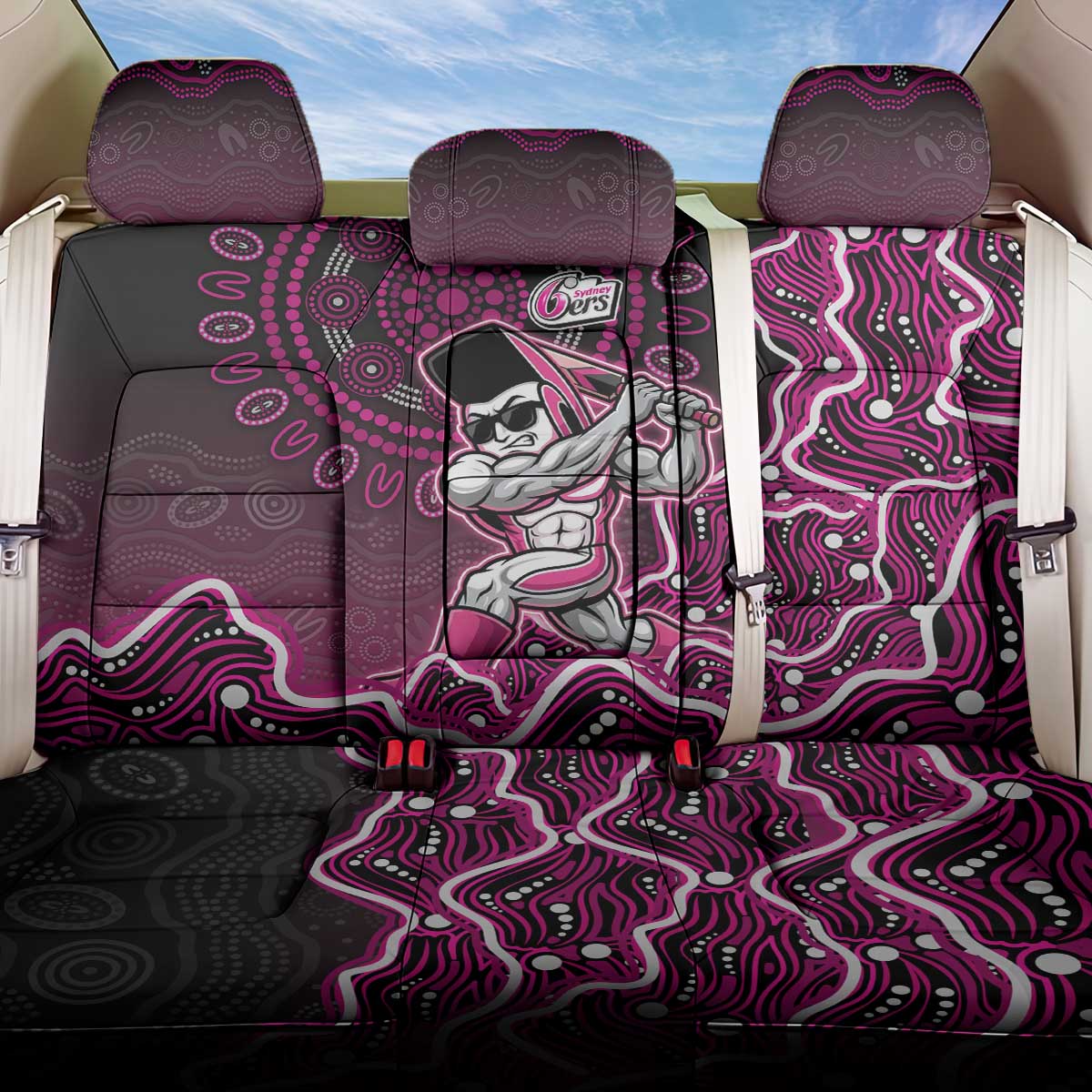 Sydney Sixers Cricket Mascot Back Car Seat Cover Aboriginal Dot Art Pink And Black Tribal Pattern