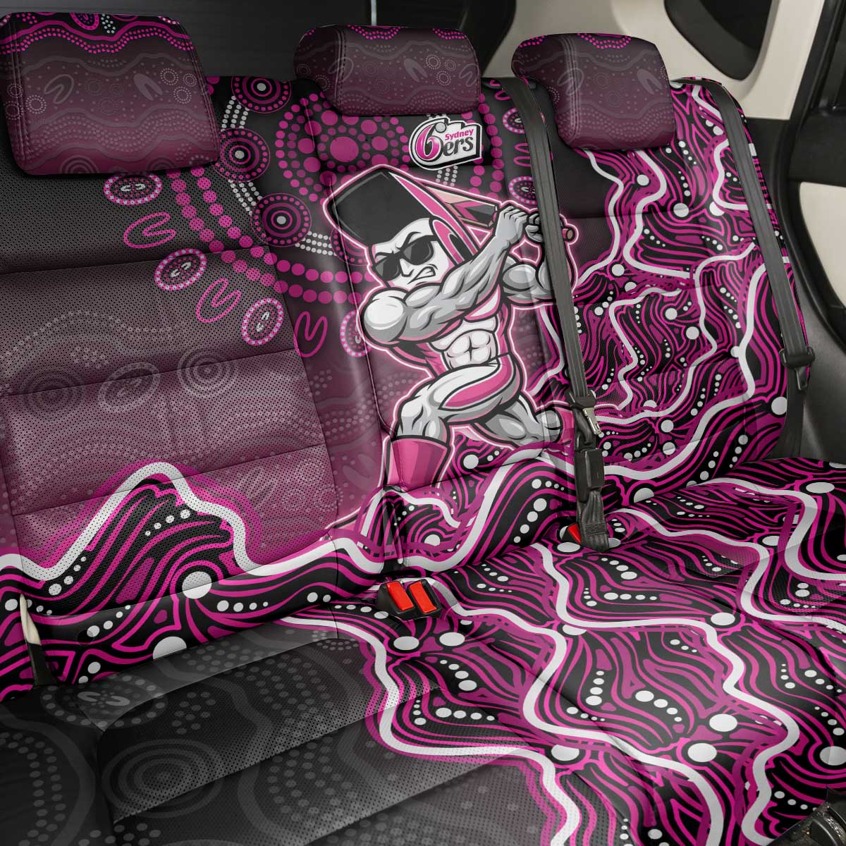 Sydney Sixers Cricket Mascot Back Car Seat Cover Aboriginal Dot Art Pink And Black Tribal Pattern