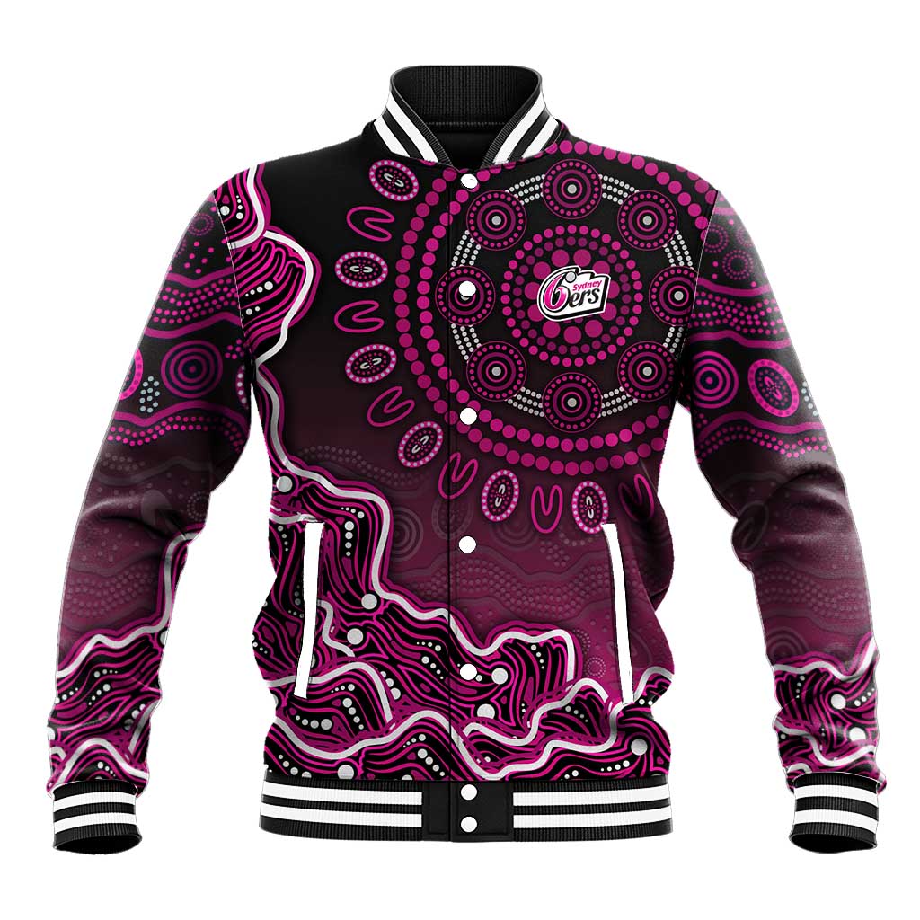 Sydney Sixers Cricket Mascot Baseball Jacket Aboriginal Dot Art Pink And Black Tribal Pattern