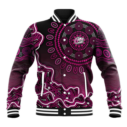 Sydney Sixers Cricket Mascot Baseball Jacket Aboriginal Dot Art Pink And Black Tribal Pattern