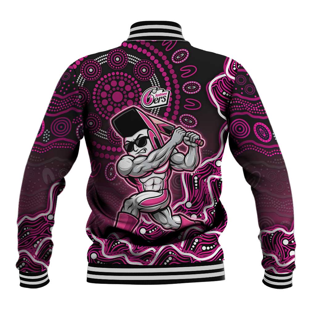 Sydney Sixers Cricket Mascot Baseball Jacket Aboriginal Dot Art Pink And Black Tribal Pattern