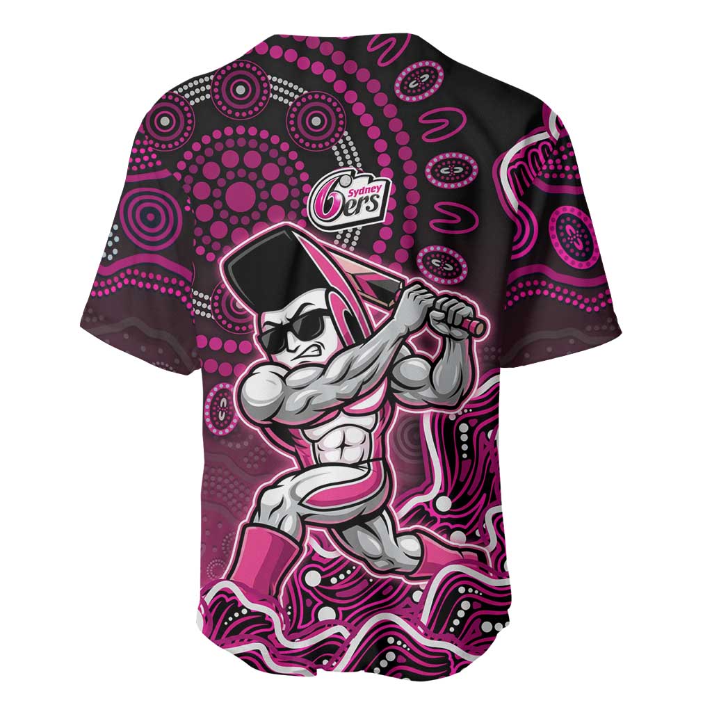 Sydney Sixers Cricket Mascot Baseball Jersey Aboriginal Dot Art Pink And Black Tribal Pattern