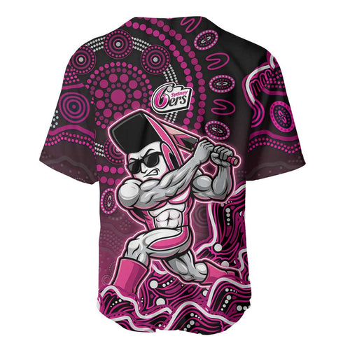 Sydney Sixers Cricket Mascot Baseball Jersey Aboriginal Dot Art Pink And Black Tribal Pattern