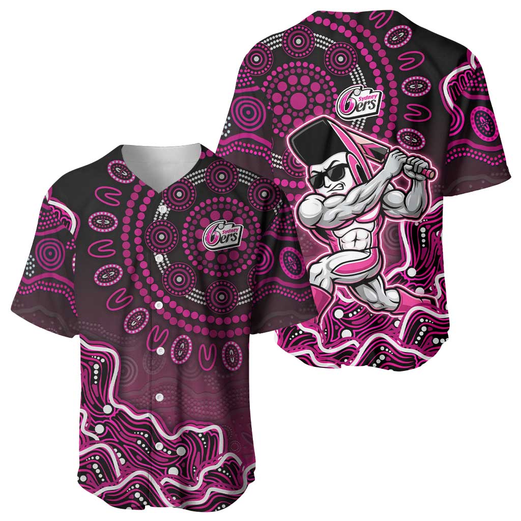 Sydney Sixers Cricket Mascot Baseball Jersey Aboriginal Dot Art Pink And Black Tribal Pattern