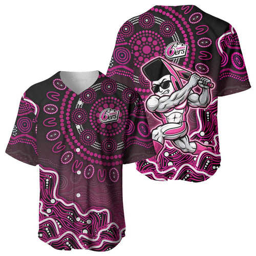 Sydney Sixers Cricket Mascot Baseball Jersey Aboriginal Dot Art Pink And Black Tribal Pattern