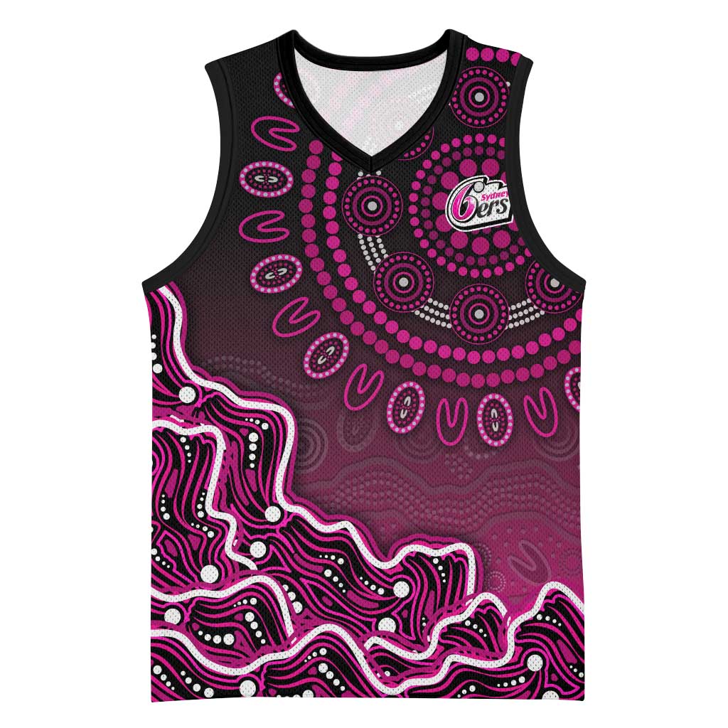 Sydney Sixers Cricket Mascot Basketball Jersey Aboriginal Dot Art Pink And Black Tribal Pattern