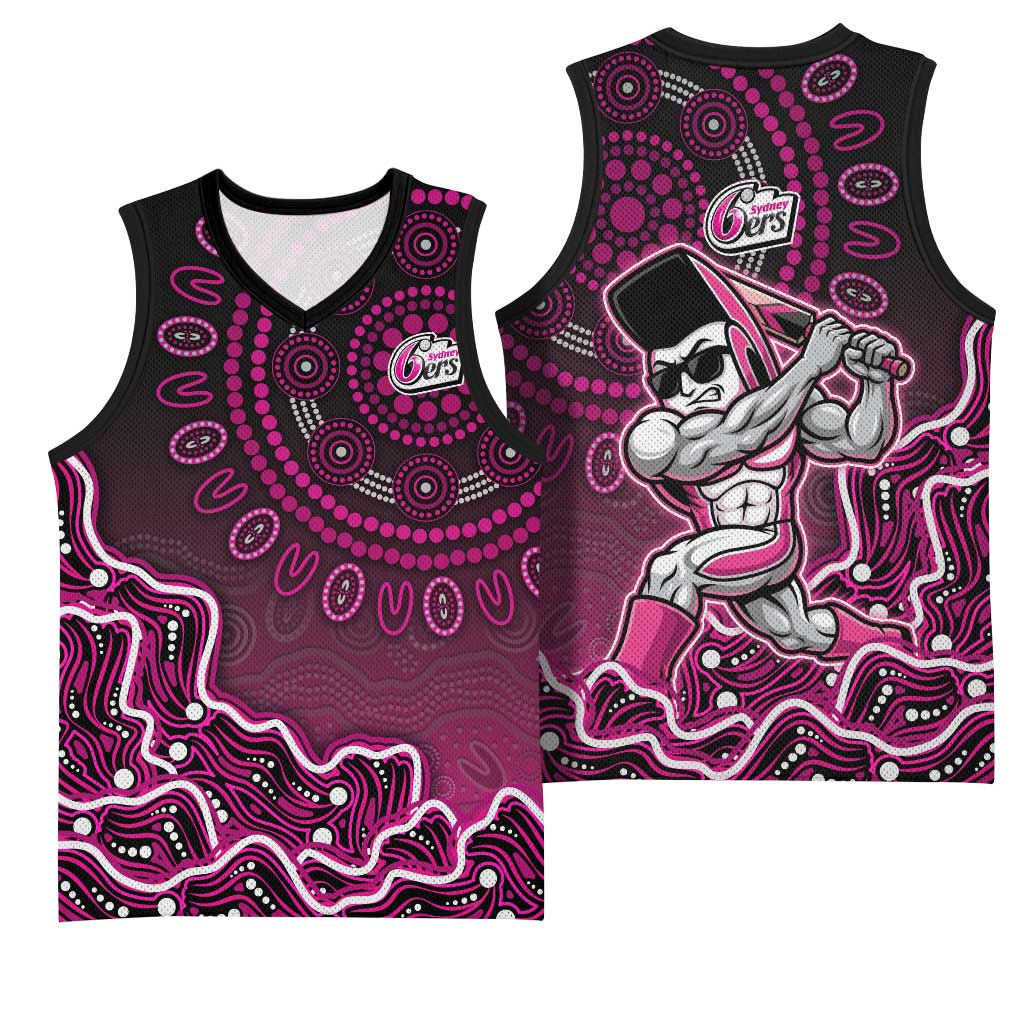 Sydney Sixers Cricket Mascot Basketball Jersey Aboriginal Dot Art Pink And Black Tribal Pattern
