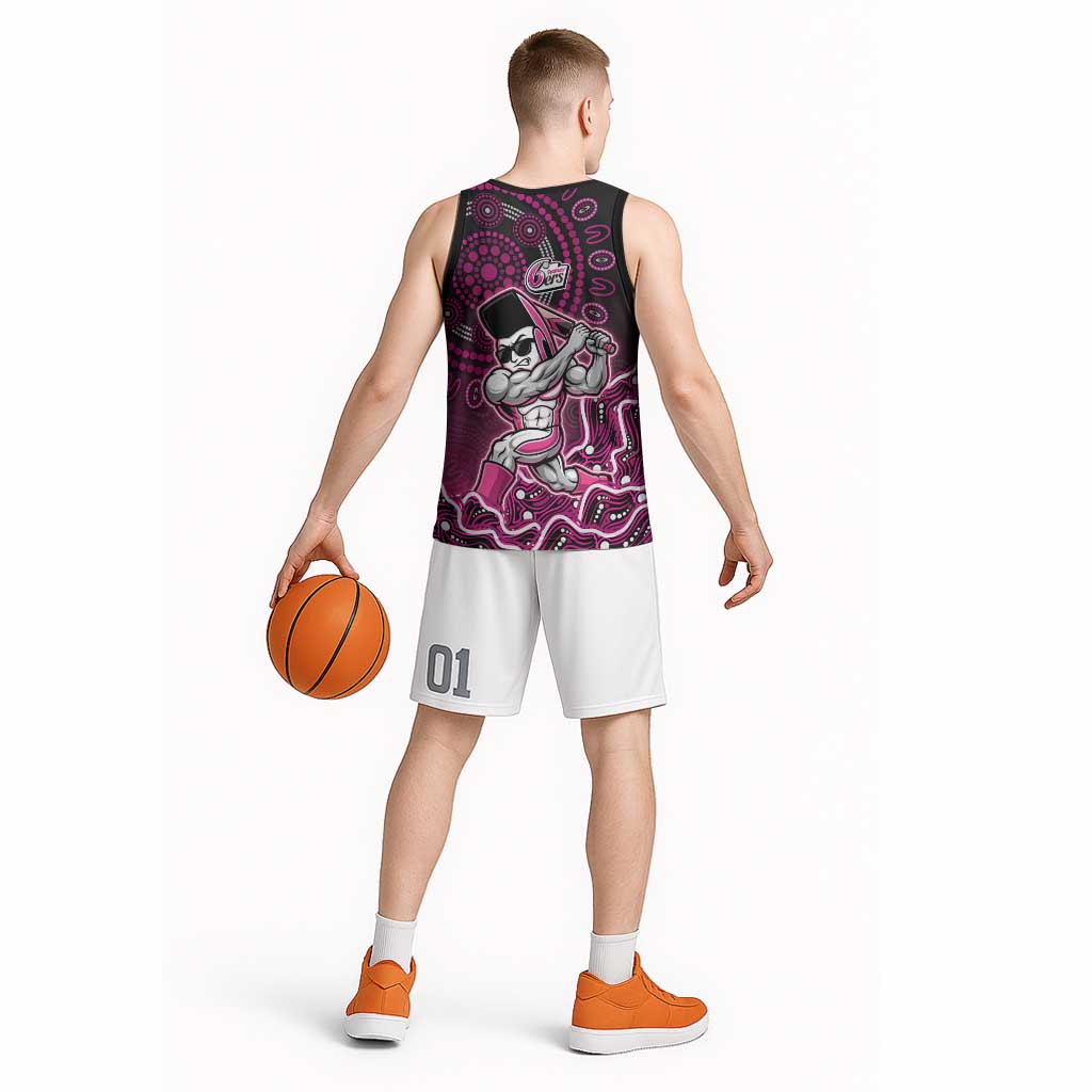 Sydney Sixers Cricket Mascot Basketball Jersey Aboriginal Dot Art Pink And Black Tribal Pattern
