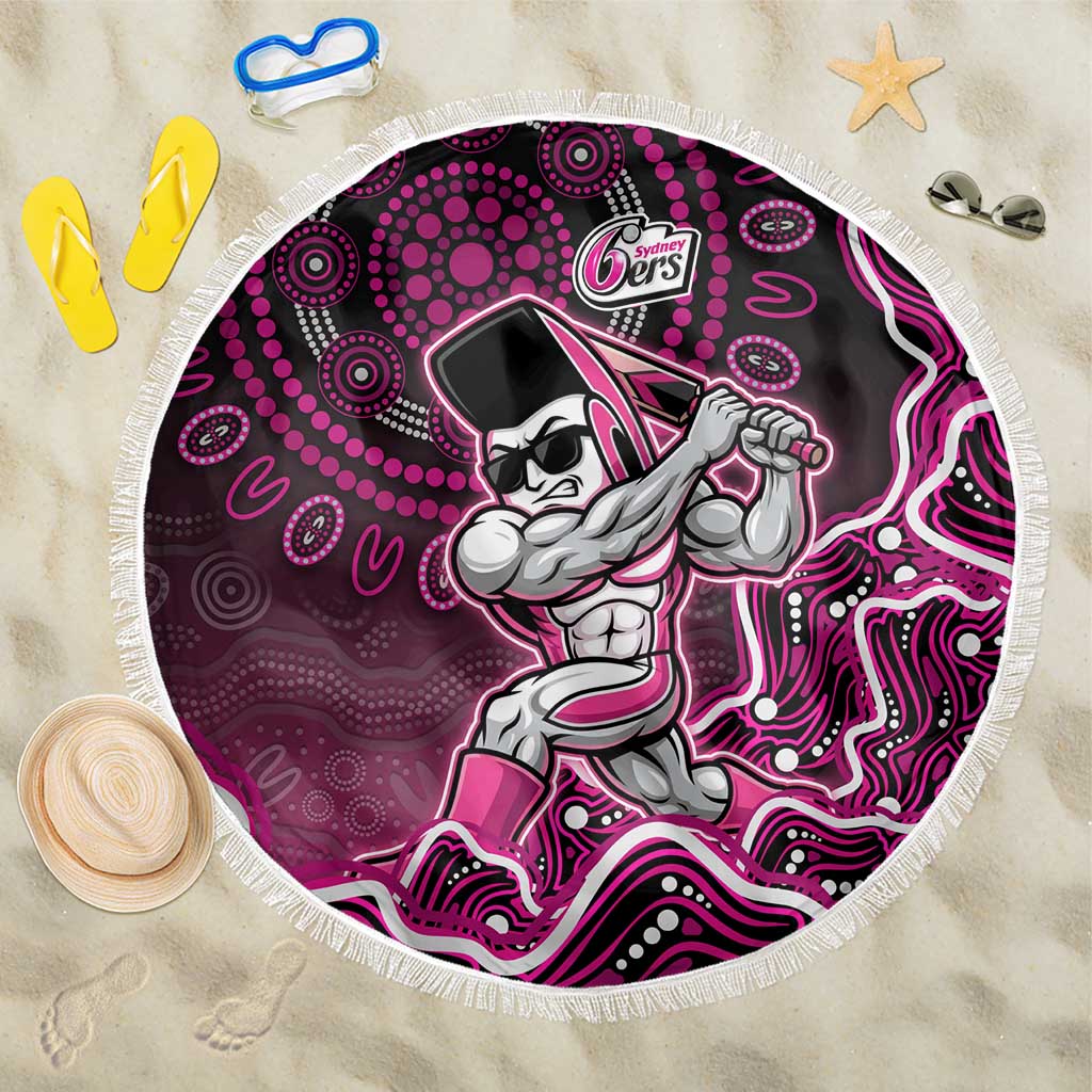 Sydney Sixers Cricket Mascot Beach Blanket Aboriginal Dot Art Pink And Black Tribal Pattern