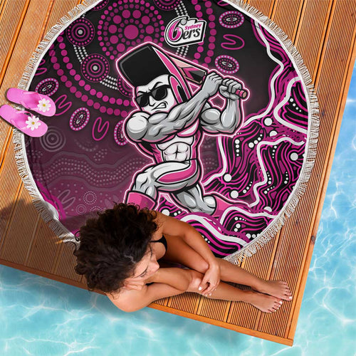 Sydney Sixers Cricket Mascot Beach Blanket Aboriginal Dot Art Pink And Black Tribal Pattern