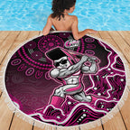Sydney Sixers Cricket Mascot Beach Blanket Aboriginal Dot Art Pink And Black Tribal Pattern