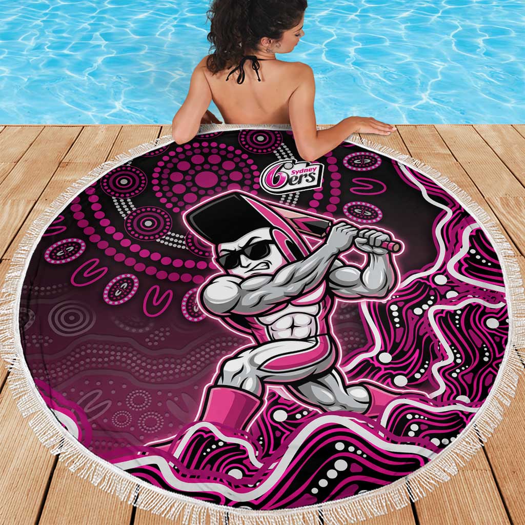 Sydney Sixers Cricket Mascot Beach Blanket Aboriginal Dot Art Pink And Black Tribal Pattern
