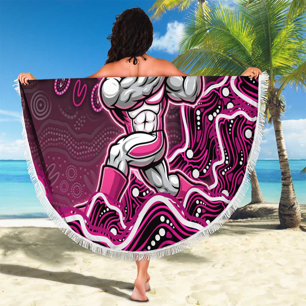 Sydney Sixers Cricket Mascot Beach Blanket Aboriginal Dot Art Pink And Black Tribal Pattern