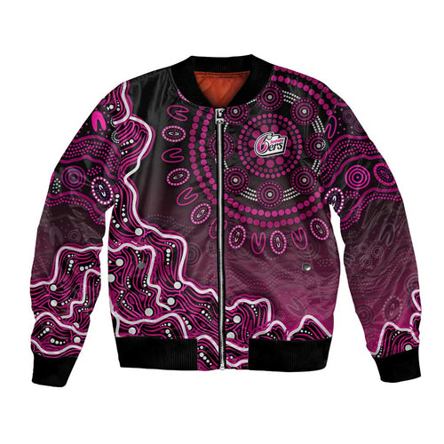 Sydney Sixers Cricket Mascot Bomber Jacket Aboriginal Dot Art Pink And Black Tribal Pattern