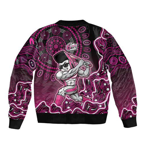 Sydney Sixers Cricket Mascot Bomber Jacket Aboriginal Dot Art Pink And Black Tribal Pattern