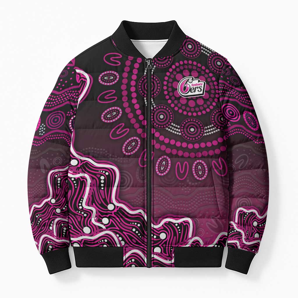 Sydney Sixers Cricket Mascot Bomber Puffer Jacket Aboriginal Dot Art Pink And Black Tribal Pattern