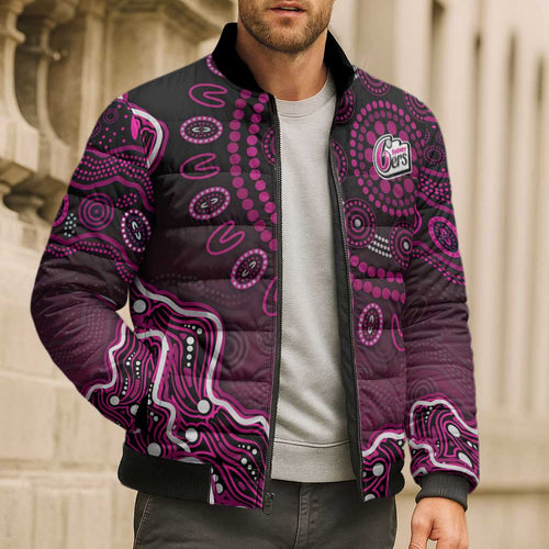 Sydney Sixers Cricket Mascot Bomber Puffer Jacket Aboriginal Dot Art Pink And Black Tribal Pattern